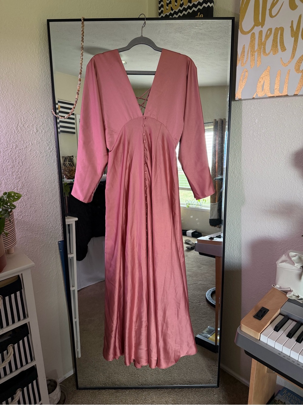 ASOS Dusty Rose Long Sleeve V-Neck Maxi Chemise